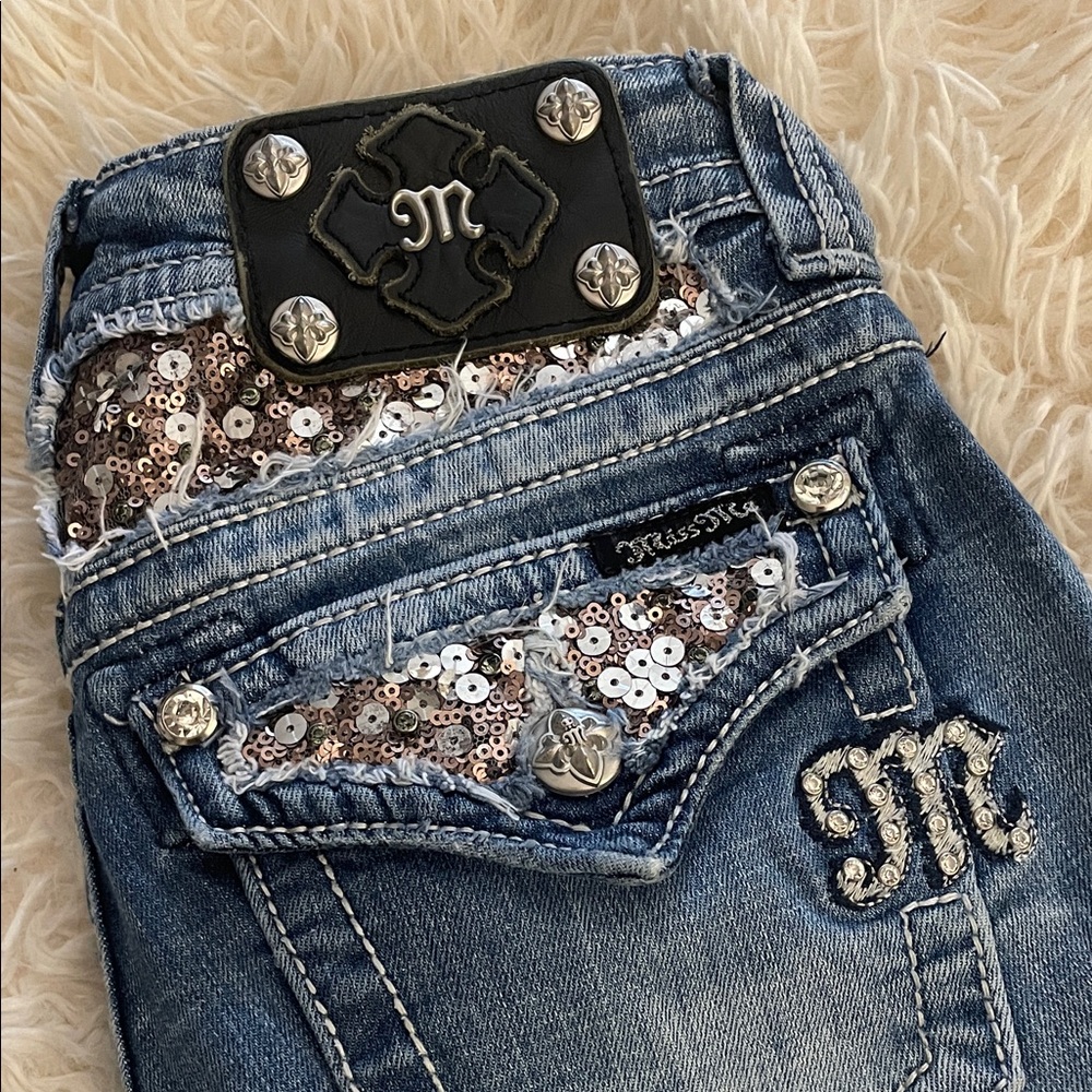 Miss Me Denim Jeans with Silver Sequin Detail